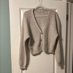 Babaton Gray Cropped Cardigan Sweater